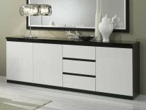 Buffet/bahut ROMEO 3 portes et 3 tiroirs noir laque/blanc laque