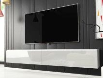 Meuble tv-hifi DUBAI 2 portes battantes 180 cm blanc/blanc brillant avec led