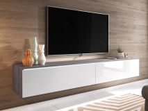Meuble tv-hifi DUBAI 2 portes battantes 180 cm pin bodega/blanc brillant
