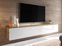 Meuble tv-hifi DUBAI 2 portes battantes 180 cm chêne wotan/blanc brillant