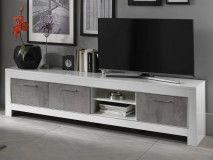 Meuble tv-hifi MADONNA 3 portes blanc laqué/béton laqué