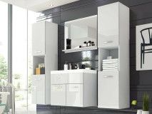Salle de bain complète MONTELIO 6 portes blanc/blanc laqué avec vasque