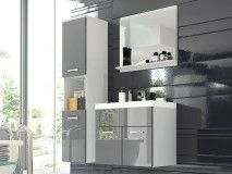 Salle de bain complète MONTELIO 4 portes blanc/gris laqué avec vasque
