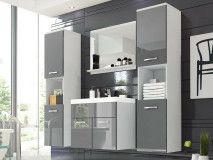 Salle de bain complète MONTELIO 6 portes blanc/gris laqué avec vasque