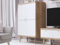 Commode PROMI 4 portes chêne riviera/blanc