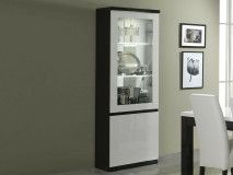 Vitrine ROMEO 2 portes noir laque/blanc laque avec led