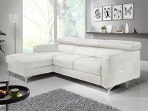 Canapé convertible SAMIRA avec méridienne gauche éco-cuir blanc