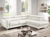 Canapé convertible SAMIRA d’angle avec méridienne droite éco-cuir blanc