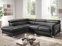 Canapé convertible SAMIRA d’angle avec méridienne gauche éco-cuir noir