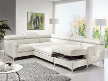 Canapé d’angle convertible SAMIRA avec méridienne droite éco-cuir blanc