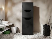 Armoire linge WASHING 2 portes 2 tiroirs avec surmeuble noir