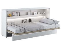 Lit mural escamotable CONCEPTION PRO 90x200 cm blanc/blanc brillant (horizontal) avec matelas