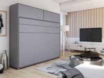 Lit mural escamotable CONCEPTION PRO 160x200 cm gris mat (horizontal) avec surmeuble et matelas