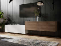 Meuble tv-hifi KINGSTON DUO 2 portes battantes 210 cm blanc mat/noyer