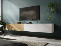 Meuble tv-hifi KINGSTON DUO 2 portes battantes 210 cm chêne/blanc mat