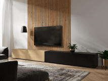 Meuble tv-hifi KINGSTON DUO 2 portes battantes 280 cm chêne/noir mat