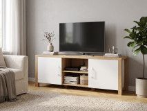 Meuble tv-hifi OLIANNE 2 portes chêne naturel/blanc