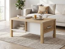 Table basse OLIANNE 90 cm chêne naturel/blanc