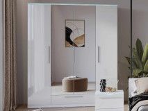 Armoire INDIRA 4 portes 1 tiroir blanc/blanc brillant avec led