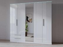 Armoire INDIRA 5 portes 2 tiroirs blanc/blanc brillant avec led