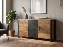 Buffet/bahut OLIANNE 2 portes 3 tiroirs épicéa appenzeller/noir