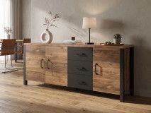 Buffet/bahut OLIANNE 3 portes 3 tiroirs épicéa appenzeller/noir