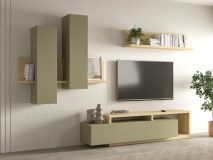 Mur tv-hifi BOTSWANA 2 tiroirs 2 niches chêne lindberg/vert eucalyptus
