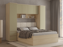 Lit pont THEODORA 160x200 cm chêne lindberg/vert eucalyptus fermé