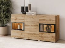 Commode BABEL 2 portes et 3 tiroirs chêne wotan avec led