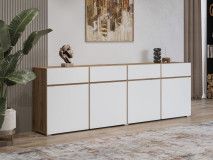 Buffet/bahut CROSSAIR 4 portes 4 tiroirs blanc/chêne wotan