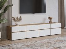 Meuble tv-hifi CROSSAIR 4 portes battantes 4 tiroirs blanc/chêne wotan