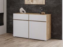 Commode CROSSAIR 2 portes 2 tiroirs blanc/chêne wotan