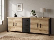 Buffet/bahut OLIANNE 4 portes 3 tiroirs chêne naturel