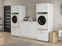 Meuble WASHING 2 machines avec meuble bas LARGE blanc