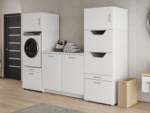 Meuble WASHING 1 machine avec armoire linge et meuble bas LARGE blanc