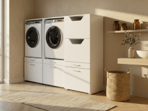 Meuble WASHING 2 machines côte à côte avec armoire linge MEDIUM blanc