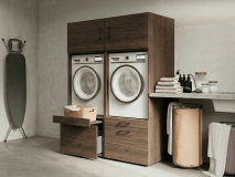 Meuble WASHING 2 machines côte à côte noyer avec 2 surmeubles