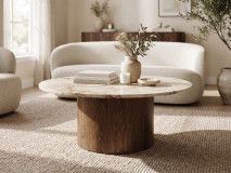 Table basse EVORYA 80 cm marbre blanc/bois