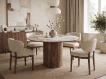 Table repas EVORYA Ø 120 cm marbre blanc/bois
