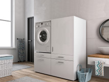 Meuble WASHING 1 machine avec armoire 1 porte 2 tiroirs MEDIUM blanc