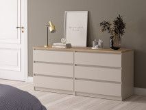 Commode NAIADE 6 tiroirs cachemire/chêne jackson