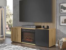 Meuble tv-hifi ORISA 2 portes 150 cm chêne artisan/noir avec cheminée