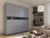 Lit mural escamotable CONCEPTION PRO 90x200 cm gris mat (horizontal) avec surmeuble et matelas