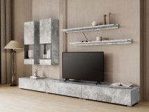 Mur tv-hifi BABEL 5 portes béton avec led