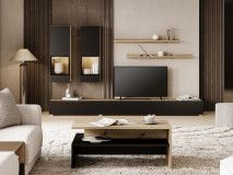 Mur tv-hifi BABEL 5 portes chêne artisan/noir mat avec table basse