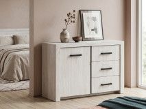Commode ELVITALIC 1 porte 3 tiroirs chêne blanchi
