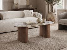 Table basse EVORYA 120 cm marbre blanc/bois