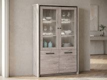 Vitrine ELINA 4 portes chêne gris avec led