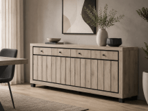 Buffet/bahut ARCHIMEDE 4 portes 4 tiroirs chêne naturel/noir