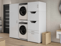Meuble WASHING 2 machines superposés avec 2 armoires LARGE blanc